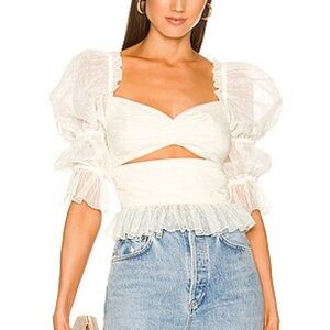 LPA White Sheer Ruffle Blouse